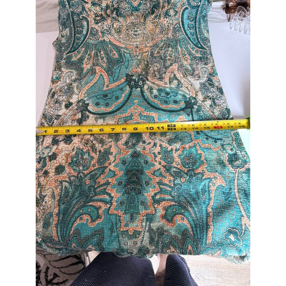 Reba Rhinestoned Paisley Green Midi Dress V-Neck cap sleeve SZ Medium - Picture 11 of 15